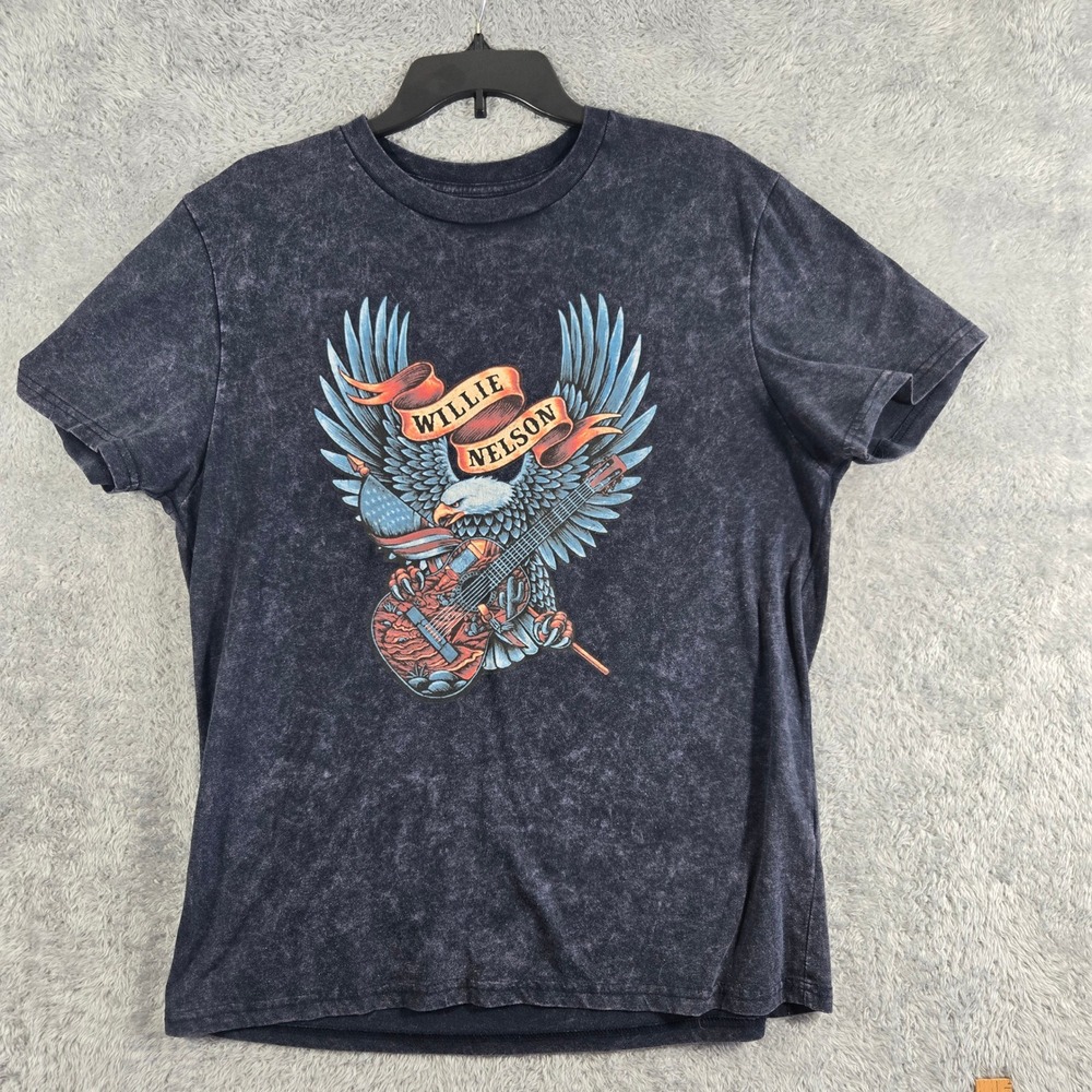 Willie Nelson Mens Mineral Wash Graphic T-Shirt‎ Gray Eagle Guitar Size M
